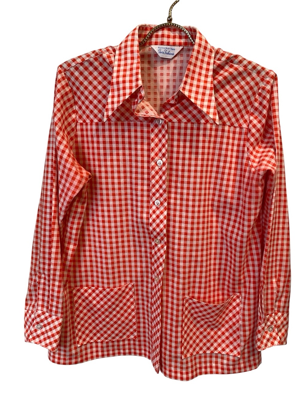 Vintage 1960s 70s Sears Red Gingham Plaid Lightweight Button Up Shirt / Jacket